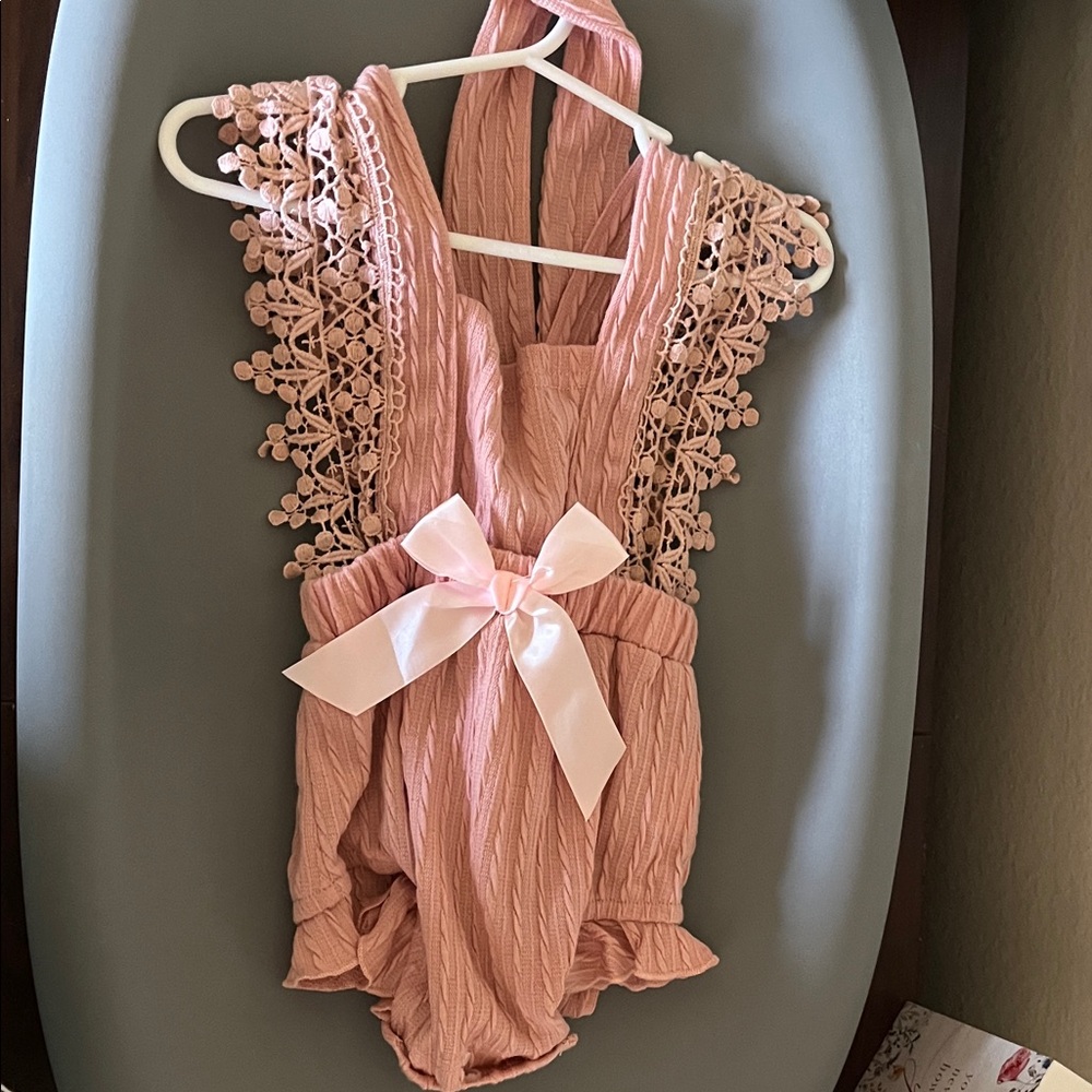 Pink Baby Romper with Lace Details
